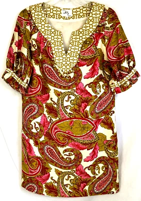 Vestido Vaina Milly Seda Cuello en V Estampado Paisley Talla 2 Forrado Embellecido Mujeres CB61Y Foto 1 de 4