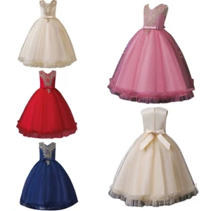 Bridesmaid Flower Princess Kids Girl Long Dress Pageant Wedding Birthday Gown - Picture 1 of 40