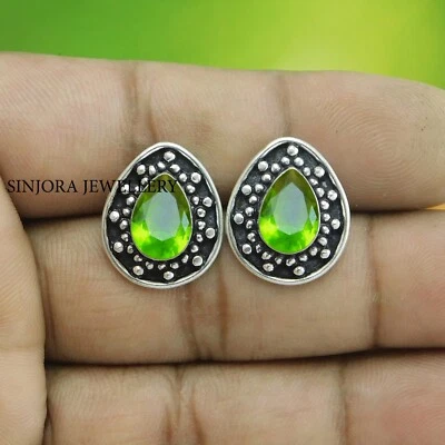 Peridot Gemstone 925 Sterling Silver Handmade jewelry Stud Earrings - Image 1 of 4
