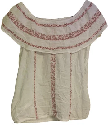 RUFF HEWN Top womens small White Red Embroidery Off Shoulder boho Peasant Summer - Image 1 of 4
