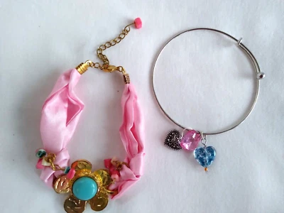 2 Lot  Bracelet women bracelets 8.5 Adj Heart Flower Charms New - Image 1 of 4