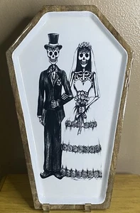 Skeleton Wedding Bride & Groom Couple Coffin Day Of The Dead Art Platter NEW - Picture 1 of 7