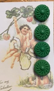 Set of 4 Vintage 3/4” Green Pinwheel Dot Glass Buttons ~new/old stock - Picture 1 of 2