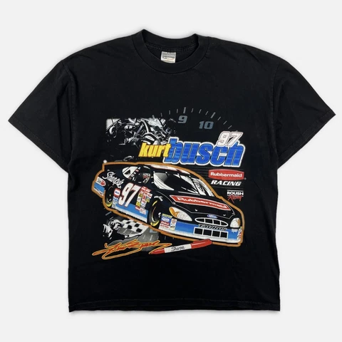 Vtg Y2K Black NASCAR Kurt Busch Rubbermaid Sharpie T-Shirt Large 97 Racing Car Cover