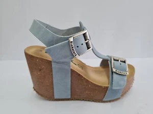 Bionatura Sandalo Donna Con Zeppa e Doppia Fibbia, CRAZY HORSE - CRHAQU (Aqua)