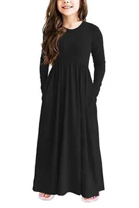 Girls Long Dress with Pocket Casual Loose Swing Maxi Dresses for Winter - Picture 1 of 6