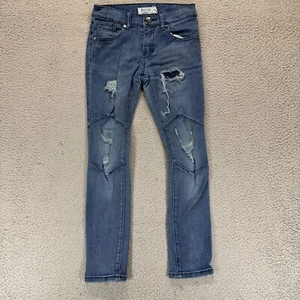 Blue Cult Girls Jeans 10 Distressed Ripped Moto Skinny Stretch Denim Blue 24x24 - Picture 1 of 9
