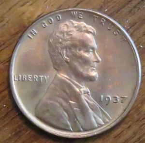 1937 1C RD Lincoln Cent - UNC - Picture 1 of 2