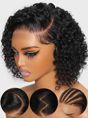UNice Indian Bob Curly Precut Lace Wig Bye Bye Knots Glueless Wigs Human Hair US - Image 1 of 4