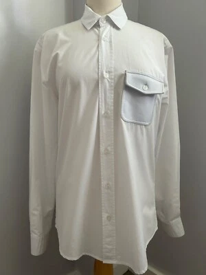 Men's white Insted We Smile pocket shirt button-up long sleeves size L - Imagem 1 de 4