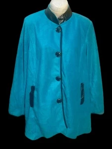 Bob Mackie Wearable Art Fleece Turquoise Button Up Jacket Size XL NWT - Picture 1 of 4