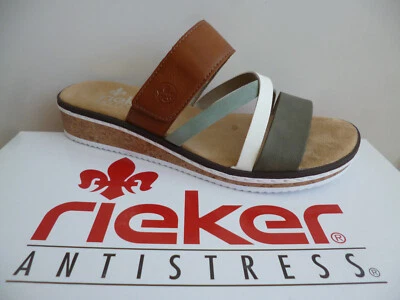 Sandálias femininas Rieker Mules verde marrom V3652 - Imagem 1 de 4