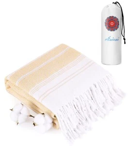 Turkish Beach Towel Sand-Free Quick Dry XL Pool Swim Blanket Yellow Oversized - Picture 1 of 6