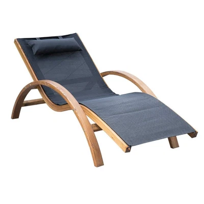 Outsunny Outdoor Mesh Lounge Chair with Large Comfortable Teak - Image 1 of 4