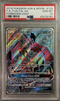 2018 POKEMON FORBIDDEN LIGHT YVELTAL GX #124 FULL ART PSA 10 GEM MINT #113906420 - Image 1 of 3