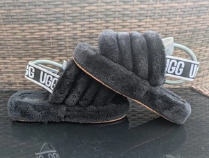 UGG 'Fluff Yeah Slide' Black Sheepskin Slip-on Slippers UK Size 5 - Picture 1 of 8
