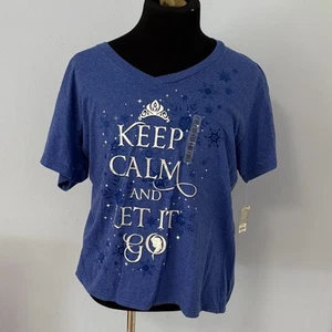 NEW Disney Store Frozen Keep Calm & Let It Go Vneck T-Shirt Women’s XXL Blue - Picture 1 of 3