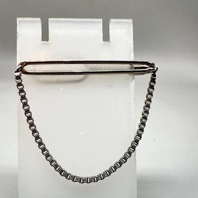 Swank Sterling Silver 925 Tie Clip Bar With Chain Art Deco - Image 1 of 4