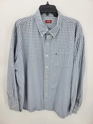 Izod Flannel Shirt Mens XXL 2XL Blue White Plaid Long Sleeve Button Up Outdoor - Image 1 of 4