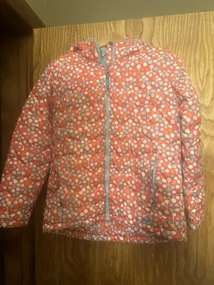 Chaqueta acolchada LL Bean Downtek para niñas estampado coral y verde azulado talla 14-16 Foto 1 de 4