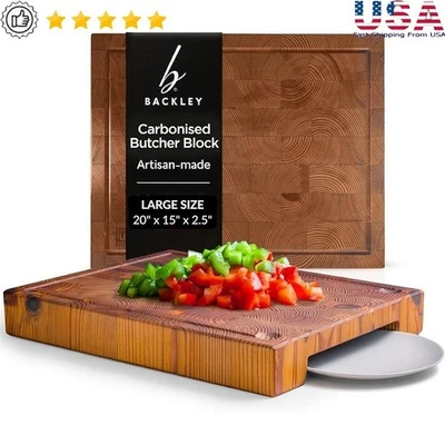 Reversible Wood Cutting Board Eco-Friendly Butcher Block W/ Chop Notch New - Image 1 of 4