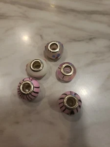 Set 5 Armband Perlen 925 Silber rosa lila gesprenkelt Wirbel Glas Charms  - Bild 1 von 10