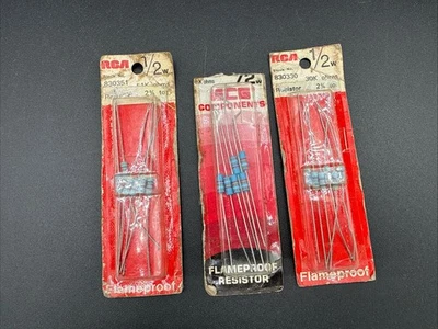 RCA 51K 30K 89K ohm 1/2W 72w 2% tolerance Flameproof Resistors 3Pk of 6 Vintage - Image 1 of 4