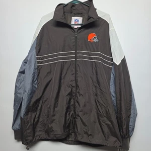 BROWNS NFL ATHLETIC JACKET Windbreaker Size XXL Packable Hood Brown/Orange - Picture 1 of 6