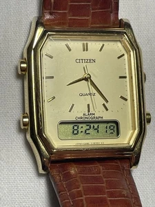 Citizen CA80 Analog Digital Alarm Chronograph Watch – Gold Tone – Working - Picture 1 of 17