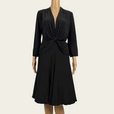 Vestido de cóctel Allen Allen Schwartz MEDIANO negro nudo torcido cuello en V profundo jersey Foto 1 de 4