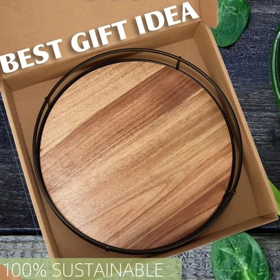 Wooden Lazy Susan Spice Rack Organizer Rotating Kitchen Turntable Coffee Station - Image 1 of 4