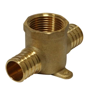 1 Pack XFITTING 1" Pex-B x 1" Pex x 1" Female Drop Ear Tee, Lead Free Brass - Picture 1 of 11