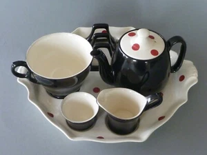 Royal Winton Grimwades Bachelor Breakfast Set For 1 Tea & Toast: Black Polka Dot - Picture 1 of 12