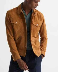 New Men's Brown Field Genuine Leather Jacket Men Suede Classic Jacket - Picture 1 of 14
