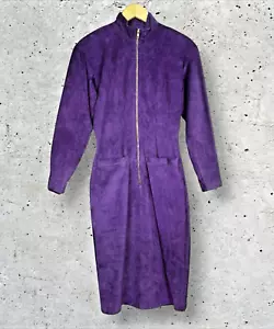 Pia Rucci Vintage Purple Leather Suede Zip Up Dress Sz 6 Dynasty Dallas 80s Chic - Picture 1 of 10