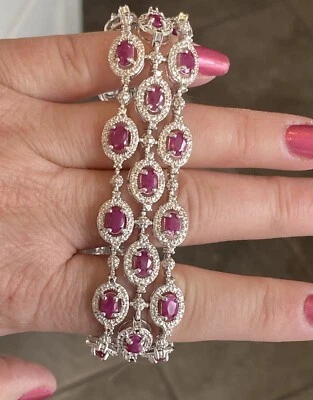 Ross Simons Sterling Silver 16.00 cttw Ruby & Diamond Accent Three Row Bracelet - Image 1 of 4