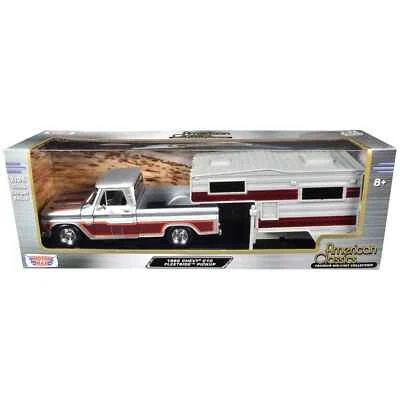 1966 CHEVROLET C10 FLEETSIDE PICKUP SILVER W/CAMPER 1/24 BY MOTORMAX 73355-75330 - Image 1 of 4