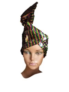 Karneval Pailletten Turban Lila Grün Gold - Bild 1 von 3