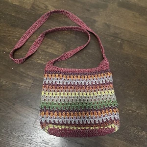 The Sak Häkel Handtasche Vintage Boho Häkel Regenbogen Farbe klein Reißverschluss Handtasche - Bild 1 von 8