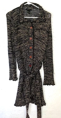 BCBG Maxazria Women's Long Duster Chunky Knit Cardigan Sweater Sz L Brown Black - Image 1 of 4