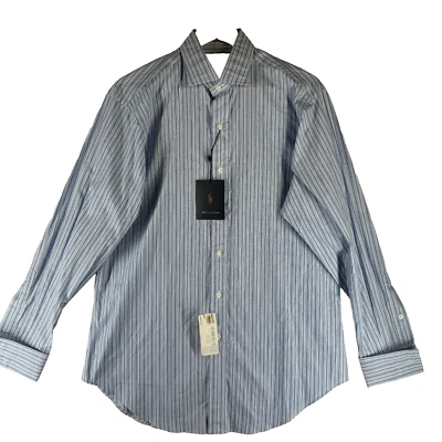 Camisa de vestir Polo Ralph Lauren Estate para hombre talla 15,5-33 a rayas 2 capas puño francés Foto 1 de 4