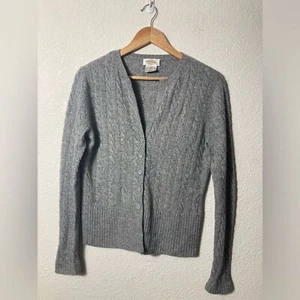 Talbots vintage gray cable knit rayon lambs wool cashmere cardigan sweater Small - Picture 1 of 5