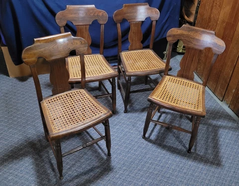 Set of Four (4) Antique Fiddleback Chairs with Newly Hand-Caned Seats Cover
