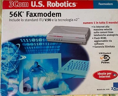 Modem 3Com U.S. Robotics 56k con alimentatore e accessori in scatola originale - Immagine 1 di 4