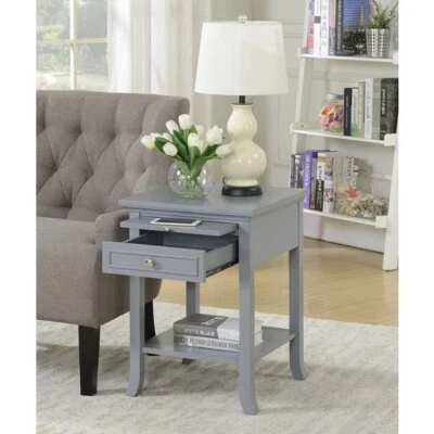 Mesa de cabeceira mesa de cabeceira prateleira removível e 1 gaveta cinza armazenamento de detalhes para casa - Imagem 1 de 4