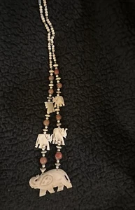 Vintage Zuni Carved Look Lucky Elephant Beaded Necklace - Picture 1 of 13