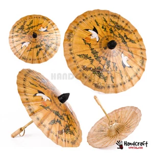 Parasol Oil Paper Rice Umbrella Asian Japanese Thai Bamboo Painted Swan 32" - Picture 1 of 11