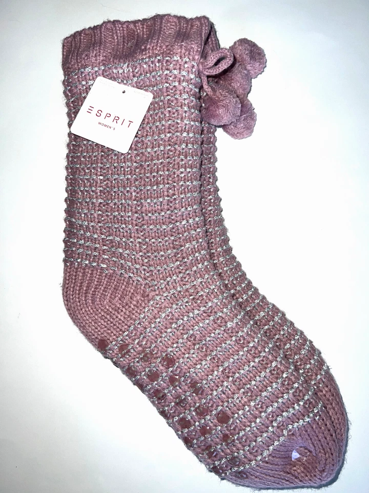 Esprit Calcetines Zapatilla Malva y Metálicos Plateados M/L Empuñaduras Antideslizantes *NUEVOS CON ETIQUETAS* BONITOS Foto 1 de 4