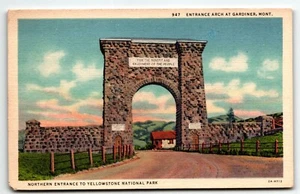 North Entrance Stone Arch Yellowstone National Park Gardiner Montana Postcard - Picture 1 of 2