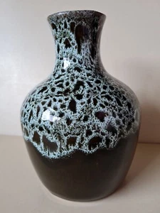 Bottle Neck Round Vase Drip Lava Effect Glaze 20cm Tall Studio Pottery Crazing - Picture 1 of 9